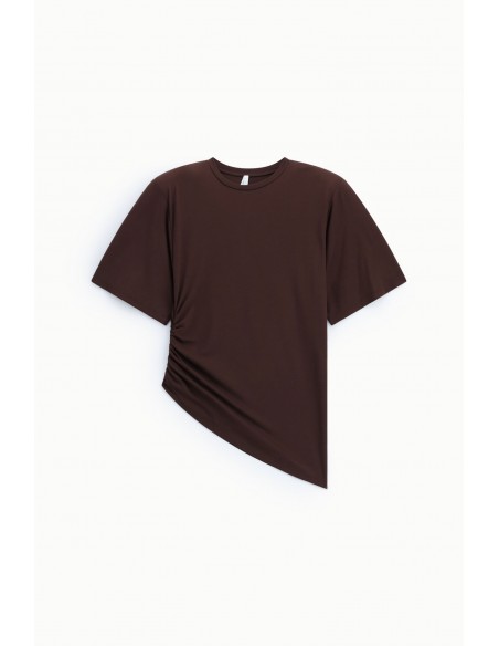 T-shirt col rond manches courtes epaulettes structurantes Imperial Femme marron