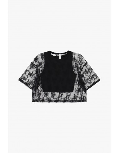 T-shirt dentelle florale noir débardeur amovible – Imperial Femme