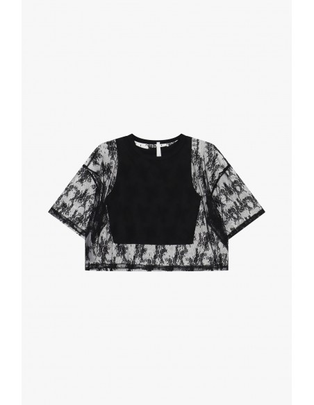 T-shirt dentelle florale noir débardeur amovible – Imperial Femme