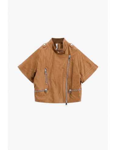 Blouson en cuir camel oversize à manches courtes - Imperial femme lyon
