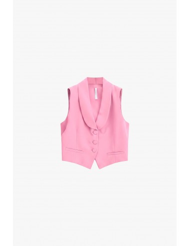 Gilet tailleur ajusté col châle en crêpe rose – Imperial Femme