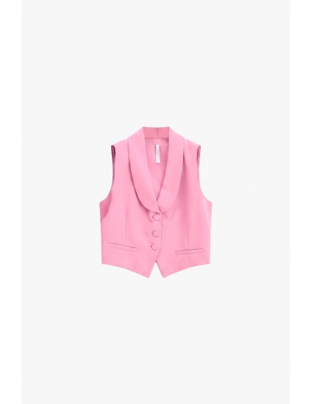 Gilet tailleur ajusté col châle en crêpe rose – Imperial Femme