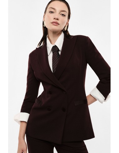 Blazer de smoking bordeaux manches 3/4 col satin – Imperial Femme