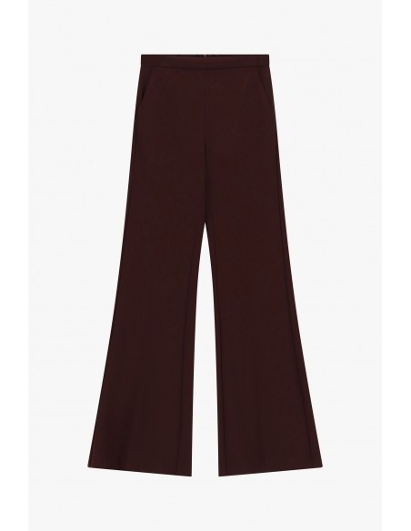 Pantalon de smoking bordeaux flare finition satin – Imperial Femme