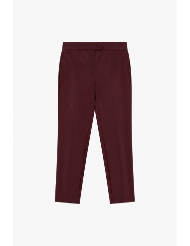 Pantalon de smoking cigarette en crêpe bordeaux avec finitions satin - Imperial
