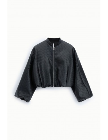 Bomber court éco-cuir noir tressé gaufré – Imperial Femme