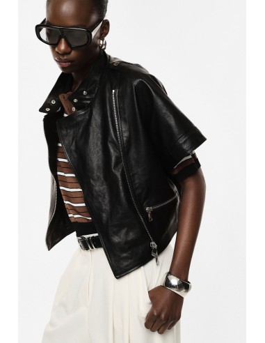 Blouson cuir oversize à manches courtes col officier – Imperial Femme