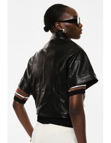 Blouson cuir oversize à manches courtes col officier – Imperial Femme
