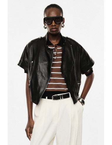 Blouson cuir oversize à manches courtes col officier – Imperial Femme