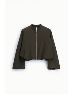 Blouson court col montant en crêpe kaki – Imperial Femme, vue de face