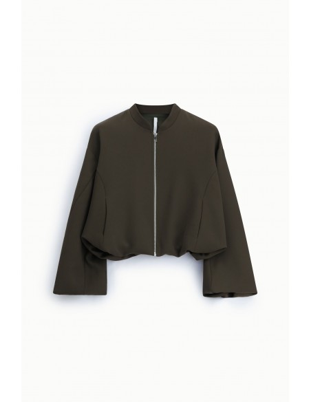Blouson court col montant en crêpe kaki – Imperial Femme, vue de face