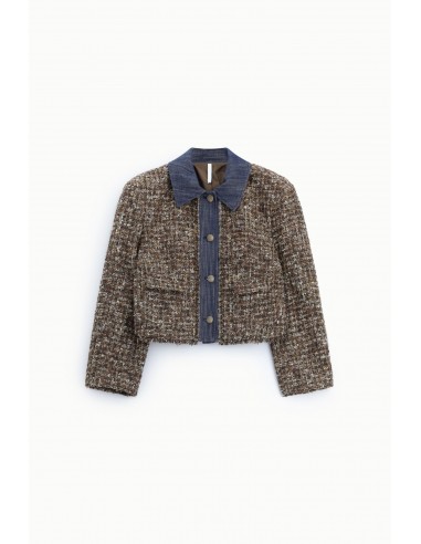 Veste courte en tweed et denim chocolat – Imperial Femme
