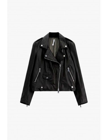 Perfecto court en cuir d'agneau noir – Imperial Femme
