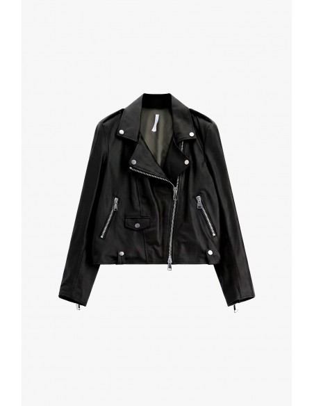 Perfecto court en cuir d'agneau noir – Imperial Femme