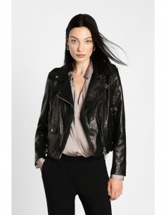 Perfecto court en cuir d'agneau vue de face – Imperial Femme