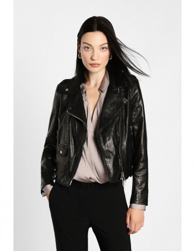 Perfecto court en cuir d'agneau vue de face – Imperial Femme