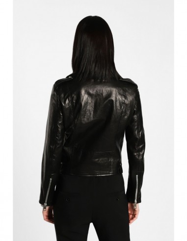 Perfecto court en cuir d'agneau vue de dos – Imperial Femme
