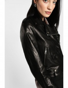 Perfecto court en cuir d'agneau vue de profil – Imperial Femme