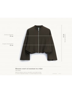 Blouson court col montant en crêpe Imperial Femme, schéma des mesures à plat sur taille S