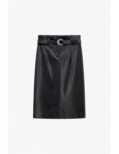 Jupe mi-longue en éco-cuir ceinturée boucle ronde – Imperial Femme