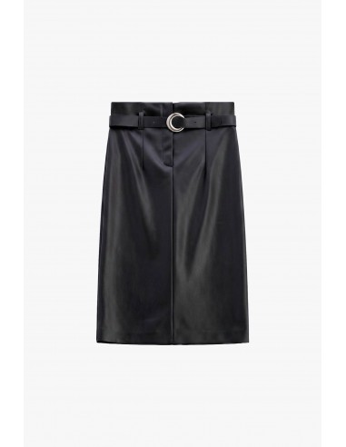 Jupe mi-longue en éco-cuir ceinturée boucle ronde – Imperial Femme