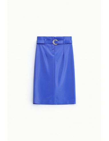 Jupe mi-longue en éco-cuir ceinturée boucle ronde – Imperial Femme