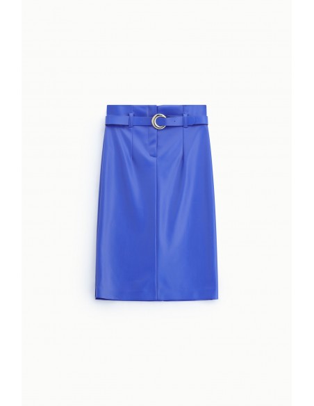 Jupe mi-longue en éco-cuir ceinturée boucle ronde – Imperial Femme