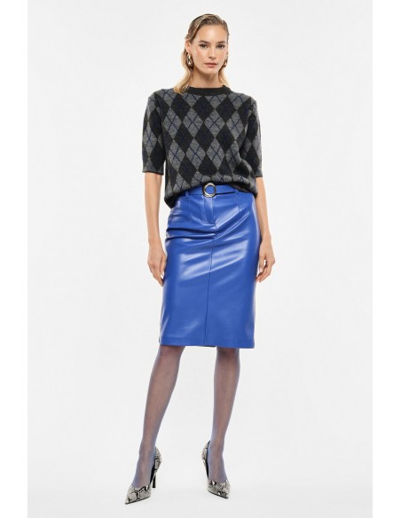 Jupe mi-longue en éco-cuir ceinturée boucle ronde – Imperial Femme