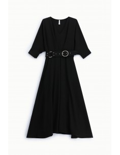 Robe longue ceinturée manches kimono noire – Imperial Femme, vue de face