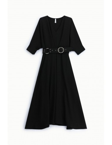 Robe longue ceinturée manches kimono noire – Imperial Femme, vue de face