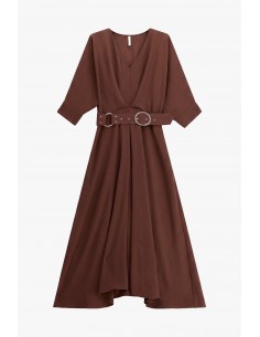 Robe longue ceinturée manches kimono marron – Imperial Femme, vue de face