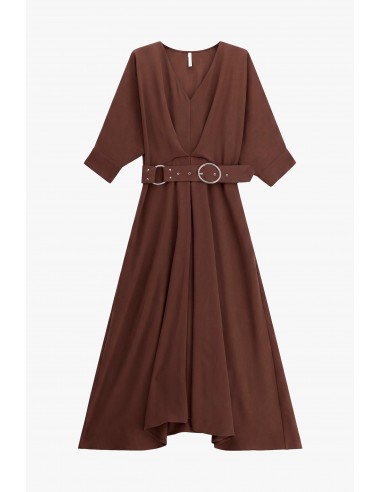 Robe longue ceinturée manches kimono marron – Imperial Femme, vue de face