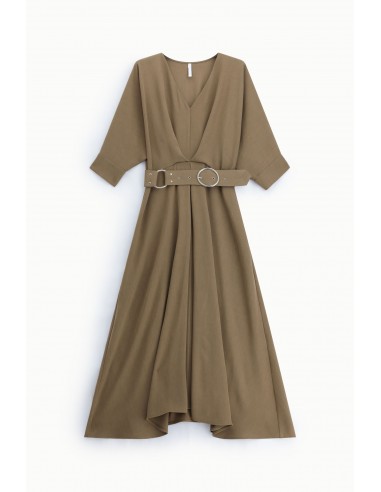 Robe longue ceinturée manches kimono beige – Imperial Femme, vue de face