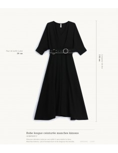 Robe longue ceinturée manches kimono Imperial Femme, schéma des mesures à plat sur taille S