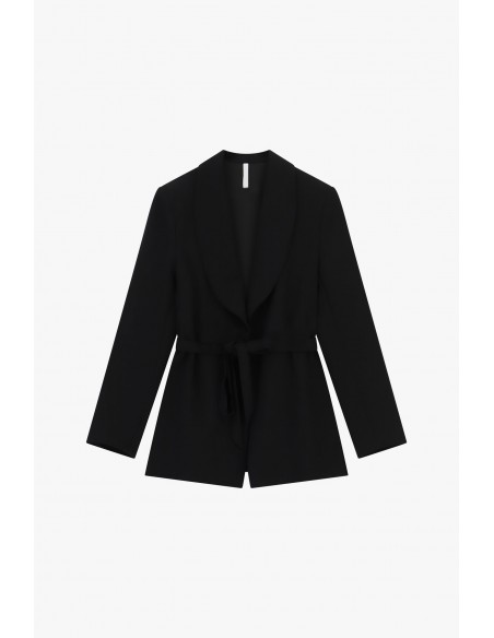 Blazer col châle à ceinture nouée noir – Imperial Femme, vue de face