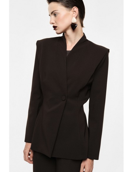 Blazer un bouton col montant épaules marquées – Imperial Femme