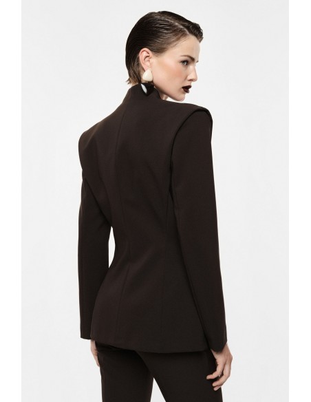 Blazer un bouton col montant épaules marquées – Imperial Femme