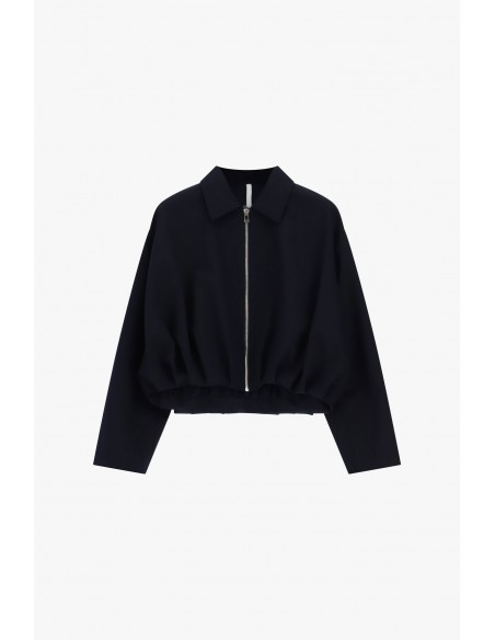 Bomber court à base froncée bleu marine – Imperial Femme, vue de face