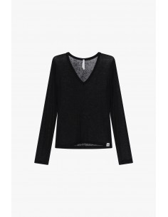 T-shirt seconde peau col V en laine et lyocell – Imperial Femme