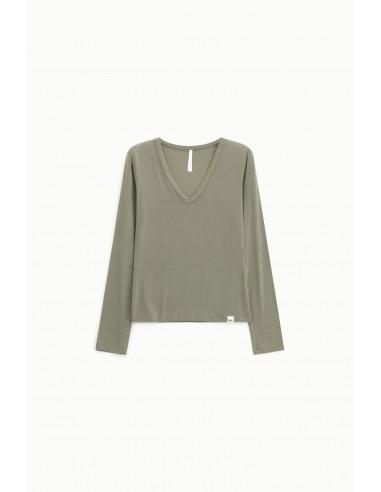 T-shirt seconde peau col V en laine et lyocell – Imperial Femme