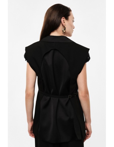 Gilet de tailleur long sans manches noir Imperial Femme, porté de dos