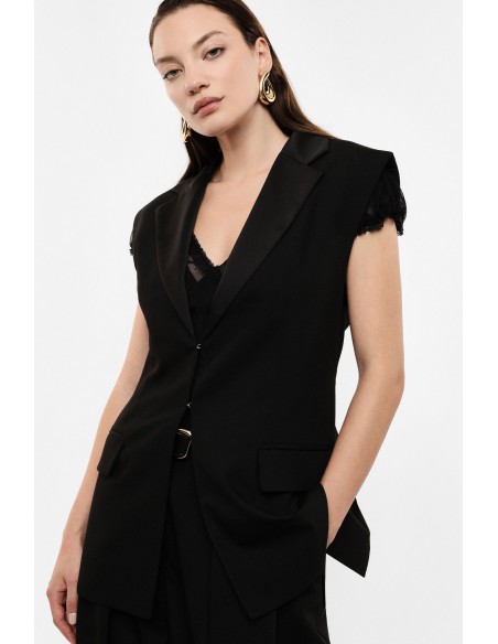 Gilet de tailleur Imperial Femme, détail du revers et des poches à rabat