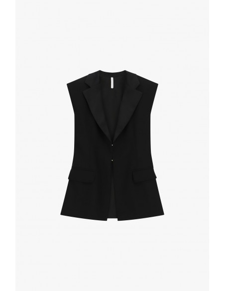 Gilet de tailleur long sans manches noir – Imperial Femme, vue de face