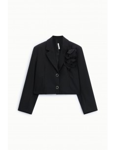 Blazer court à broche florale amovible noir – Imperial Femme, vue de face