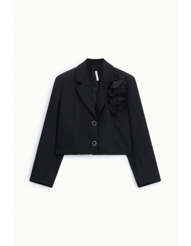 Blazer court à broche florale amovible noir – Imperial Femme, vue de face