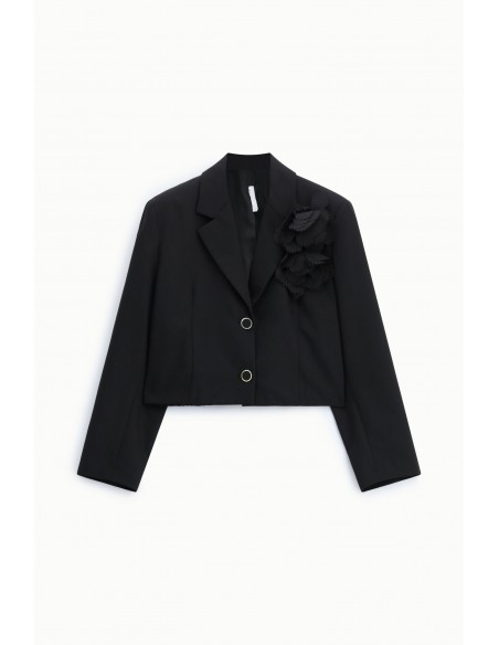 Blazer court à broche florale amovible noir – Imperial Femme, vue de face