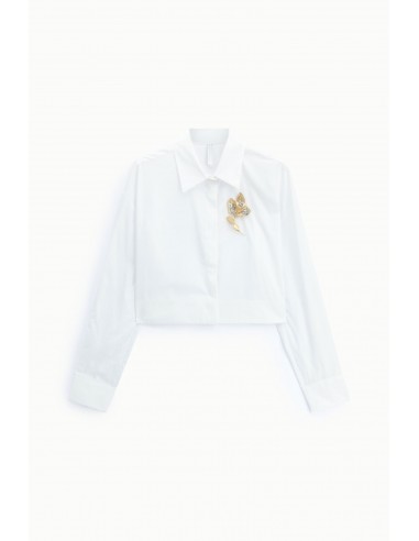 Chemise cropped blanche à broche bijou – Imperial Femme, vue de face