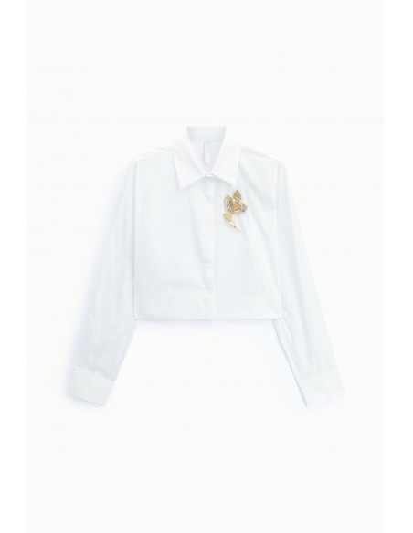Chemise cropped blanche à broche bijou – Imperial Femme, vue de face