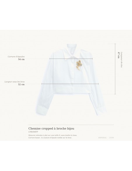 Chemise cropped Imperial Femme, schéma des mesures à plat sur taille S