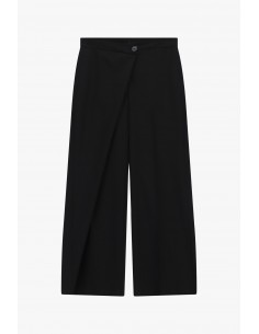 Pantalon palazzo à boutonnage asymétrique noir – Imperial Femme, vue de face